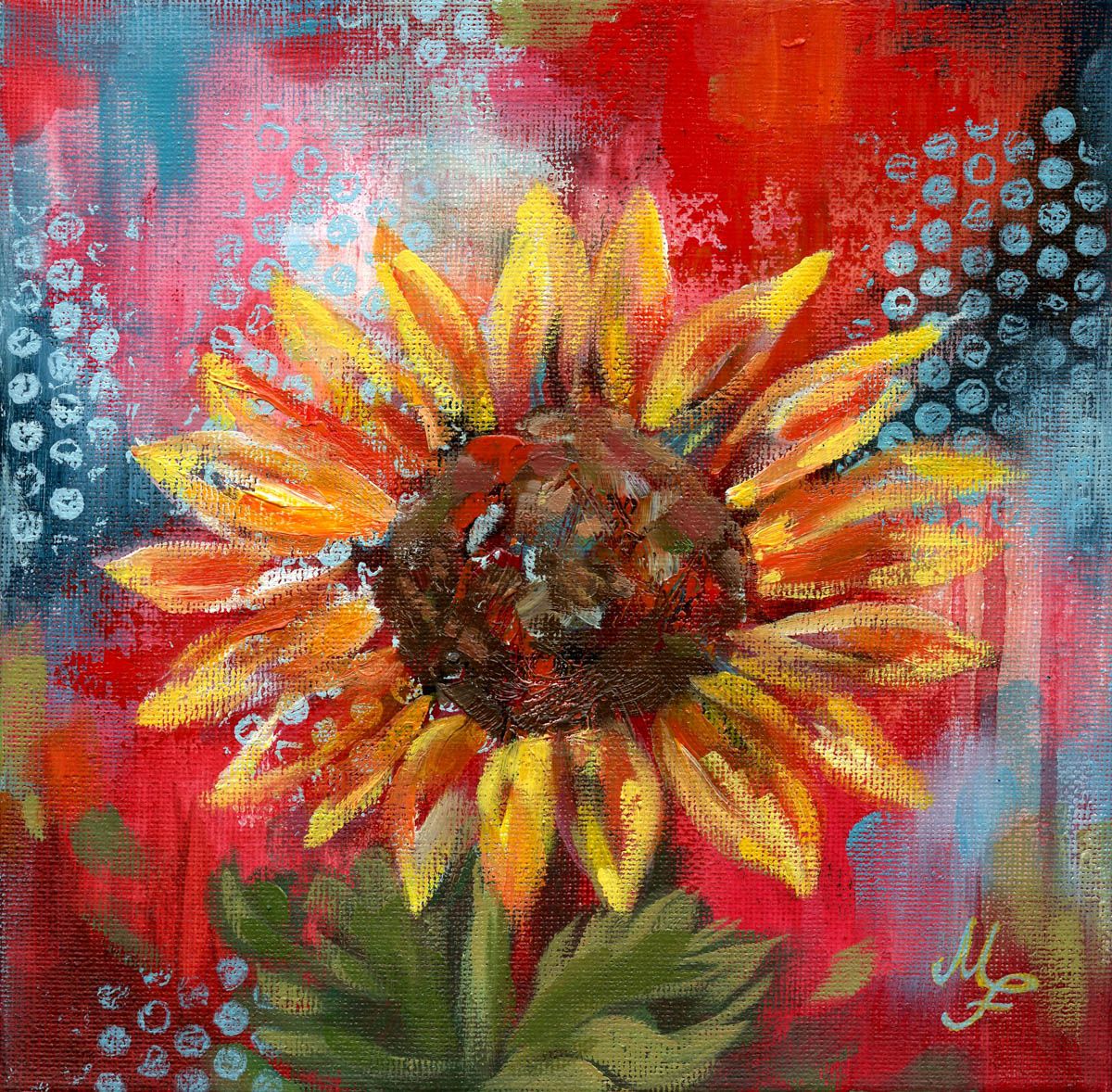 Blüh auf und strahle! – Original-Gemälde von Monique Fischer, 20 × 20 cm, Acryl/Öl auf Leinwand