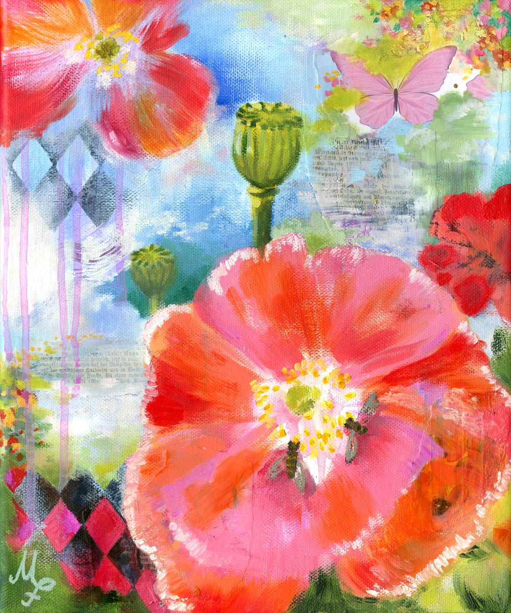 Flower Power – Mohntraum – Original-Ölgemälde von Monique Fischer, 25 × 30 cm