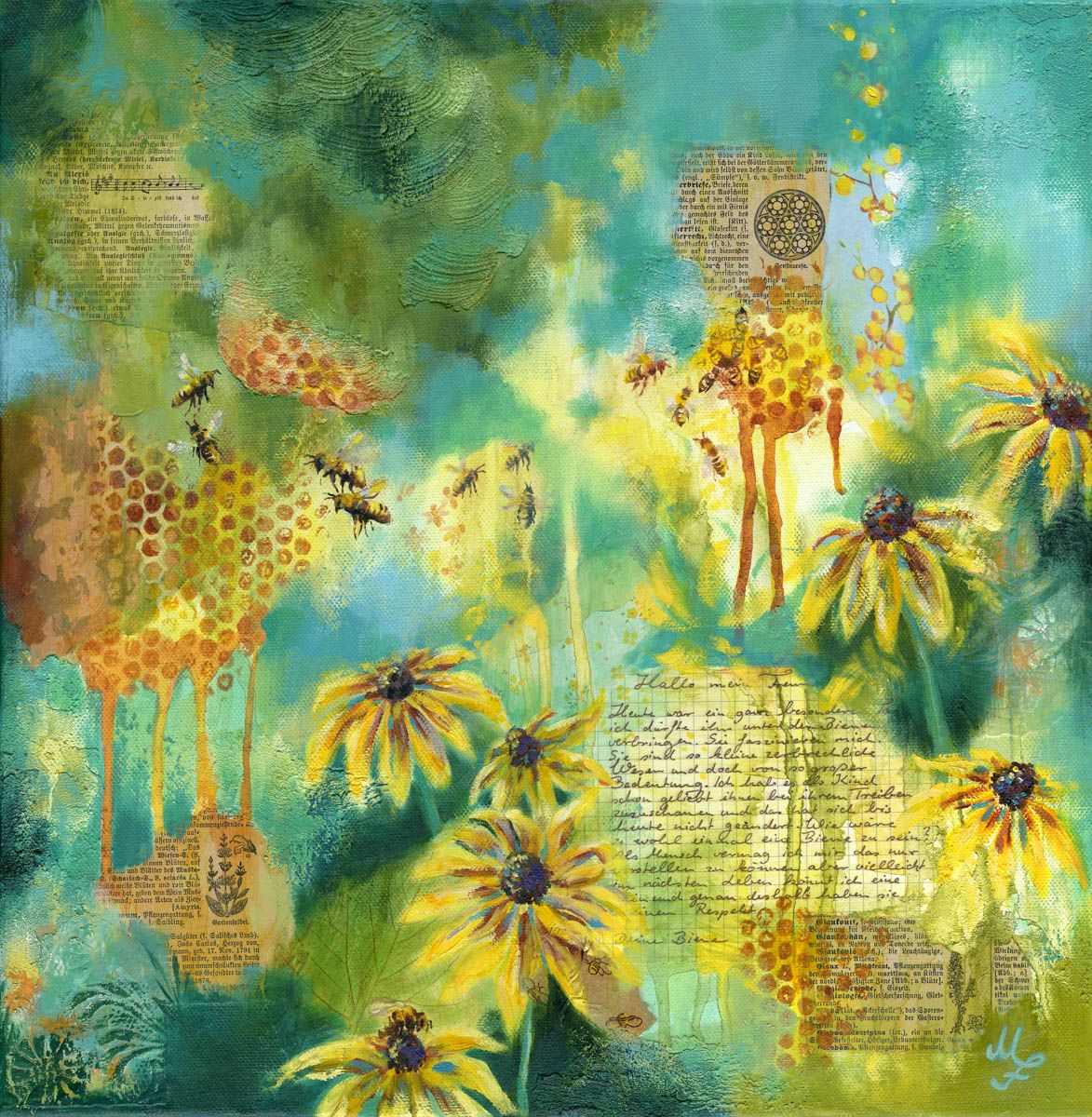 Tanz im goldenen Licht – Original-Ölgemälde von Monique Fischer, 40 × 40 cm