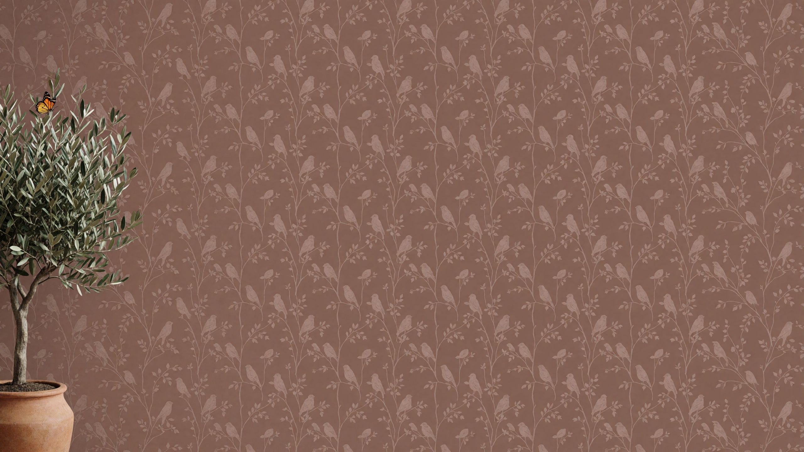 Wohnraum-Mockup „Altrosa-Vögel“ mit freier Wandfläche